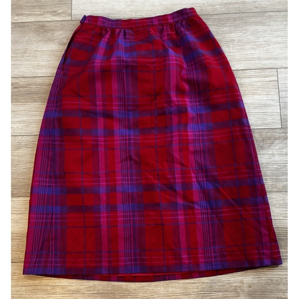 Pendleton Plaid Pleated Midi Skirt Virgin Wool Vintage USA Made Size 12 Tall - Picture 5 of 10